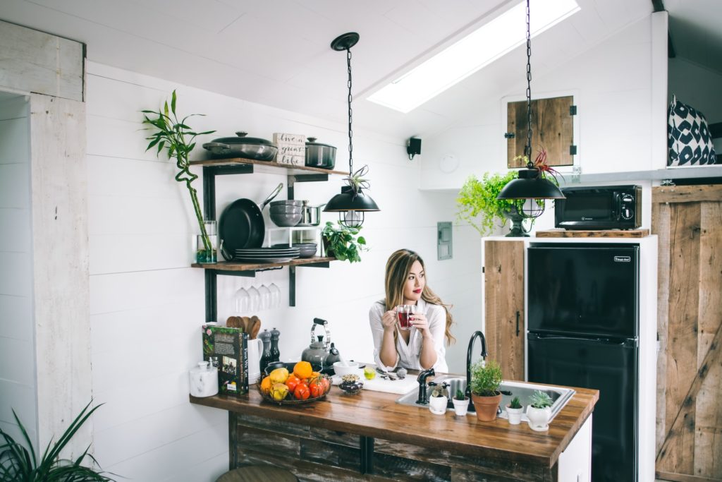 a person sitting on a counter