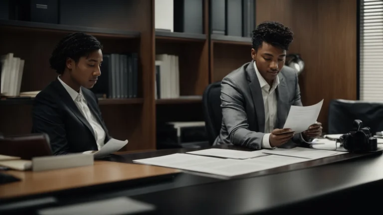 a person sitting across from a professional at a desk, discussing documents.